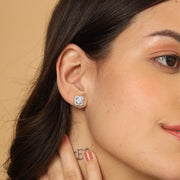 Round Brilliant CZ Hoop Earrings for Women — 925 Sterling Silver, Diamond-Cut Style on model